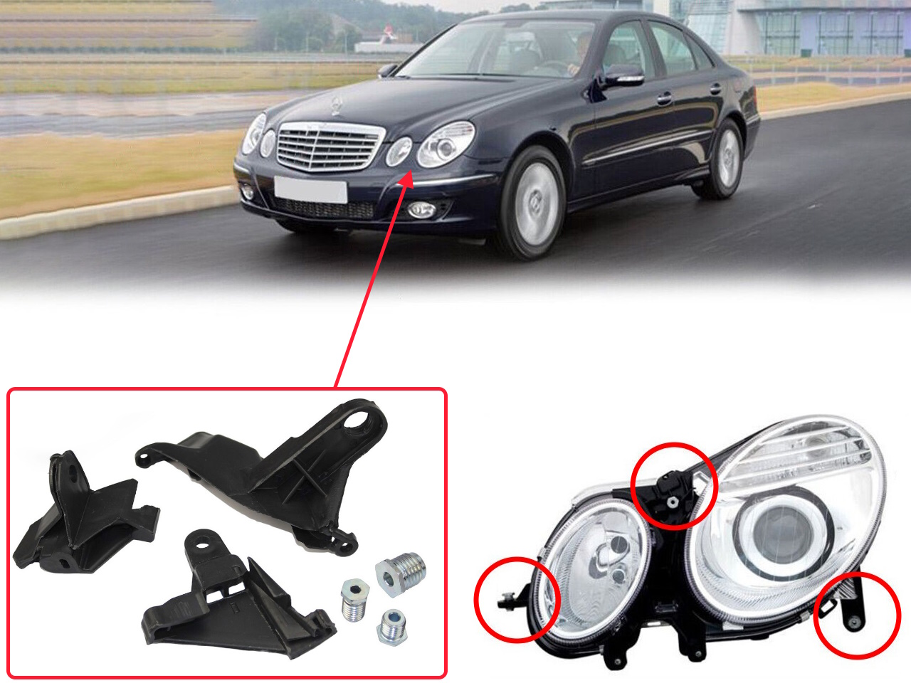 Комплект щипки за захващане на фар Mercedes E-Class W211