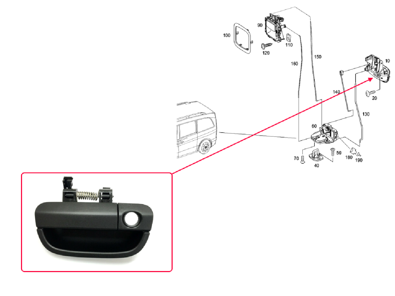 Външна дръжка за задна врата Mercedes Vito W639
