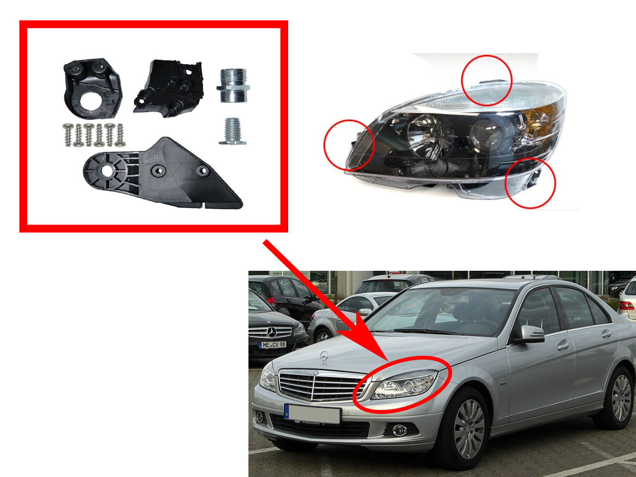 Комплект щипки за захващане на фар Mercedes C-Class W204
