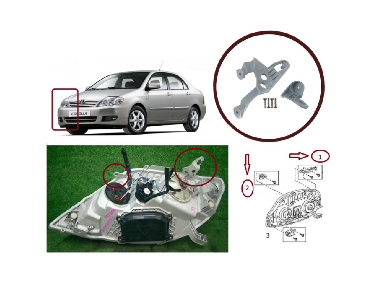 Комплект щипки за захващане на фар Toyota Corolla E120/E130