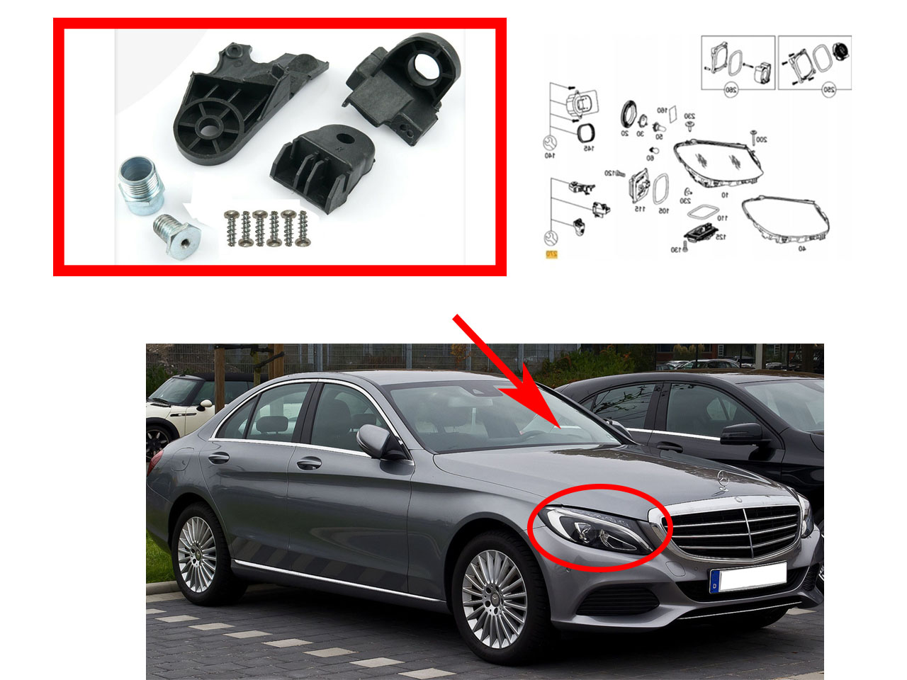 Комплект щипки за захващане на фар Mercedes C-Class W205